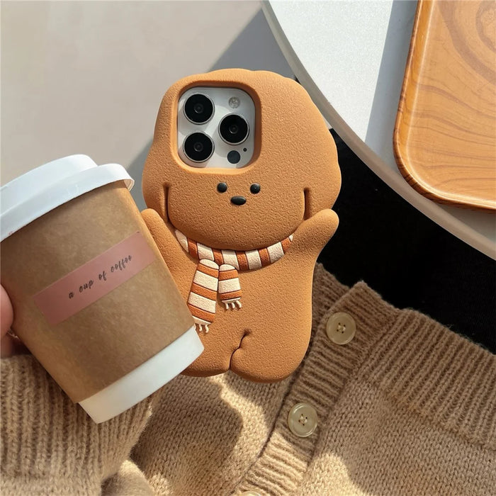 For iPhone 16 Pro Max Silicone Case Cute Teddy Bear Scarf Design Shockproof Phone Back Cover - 4