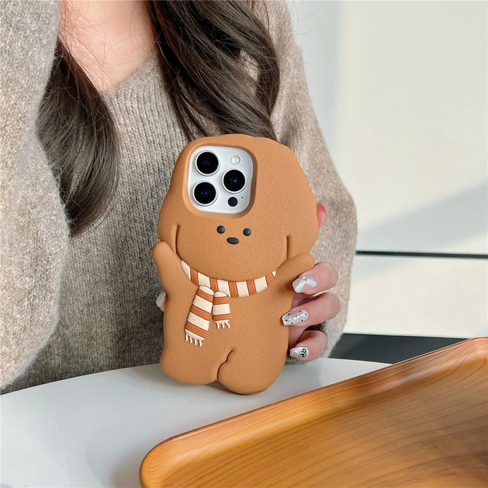 For iPhone 16 Pro Max Silicone Case Cute Teddy Bear Scarf Design Shockproof Phone Back Cover - 6