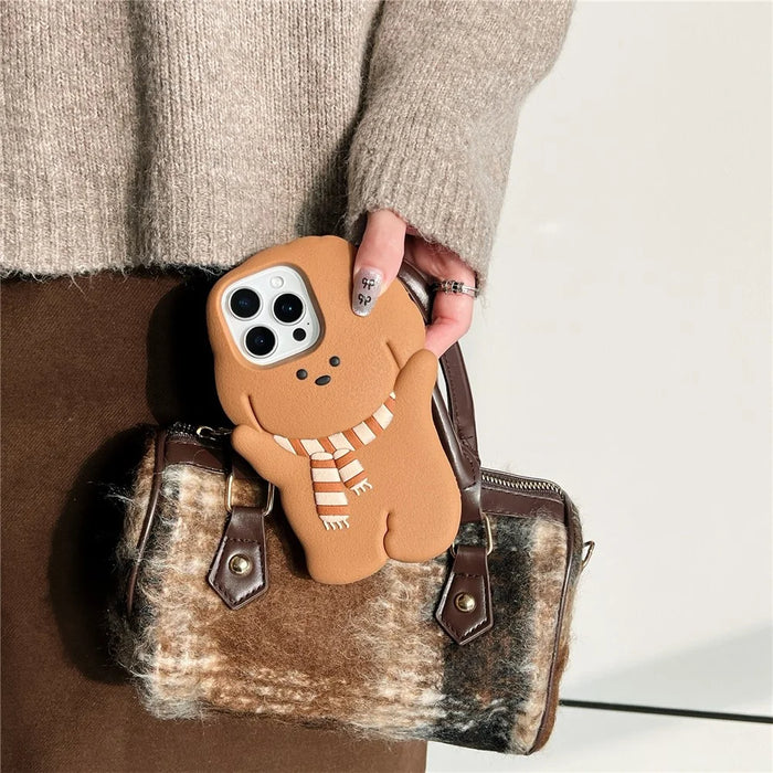 For iPhone 16 Pro Max Silicone Case Cute Teddy Bear Scarf Design Shockproof Phone Back Cover - 7