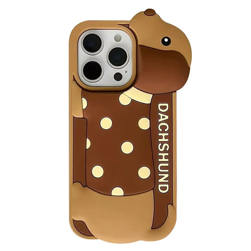 For iPhone 16 Pro Max Silicone Case Cute Round Dot Dachshund Design Shockproof Phone Back Cover - 1