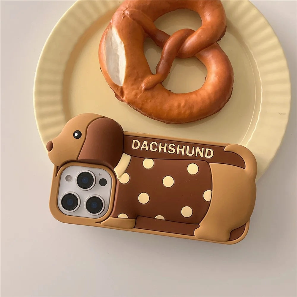 For iPhone 16 Pro Max Silicone Case Cute Round Dot Dachshund Design Shockproof Phone Back Cover - 2