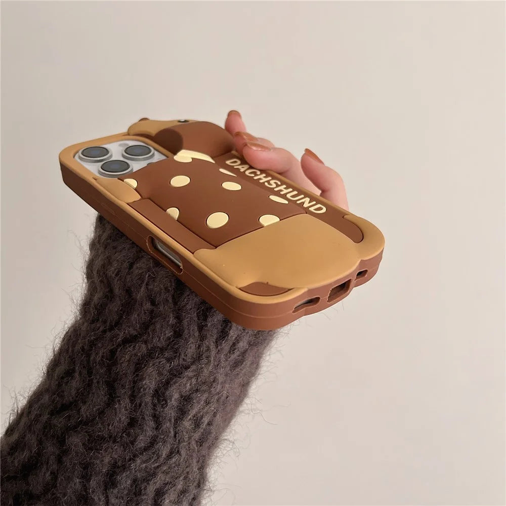 For iPhone 16 Pro Max Silicone Case Cute Round Dot Dachshund Design Shockproof Phone Back Cover - 7