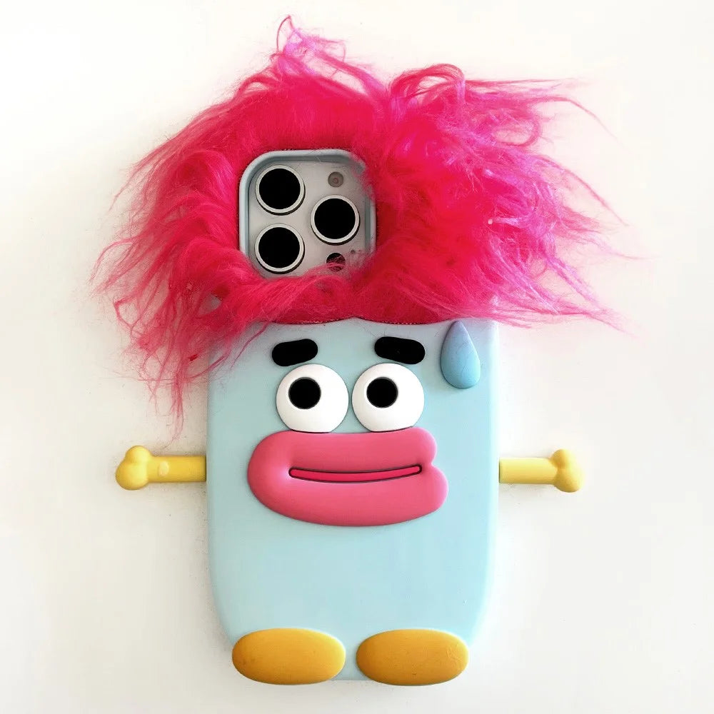 For iPhone 16 Pro Max Silicone Case Cute Hair Expression Design Shockproof Phone Back Cover - Red Hair - 1