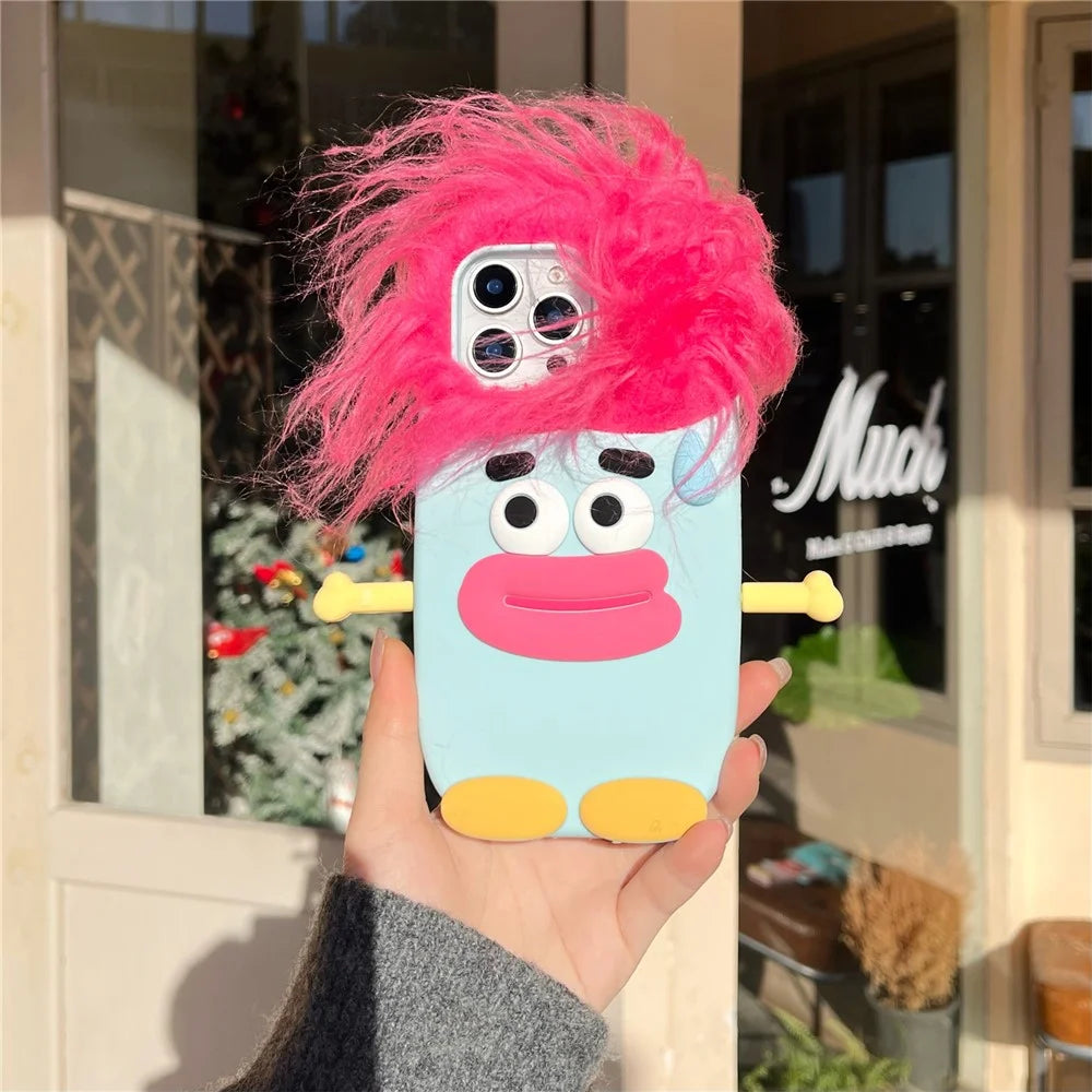 For iPhone 16 Pro Max Silicone Case Cute Hair Expression Design Shockproof Phone Back Cover - Red Hair - 2