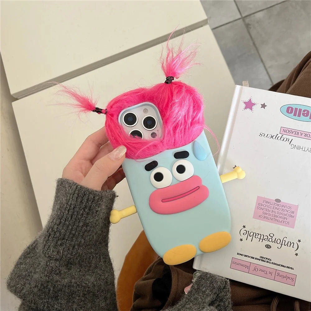 For iPhone 16 Pro Max Silicone Case Cute Hair Expression Design Shockproof Phone Back Cover - Red Hair - 3