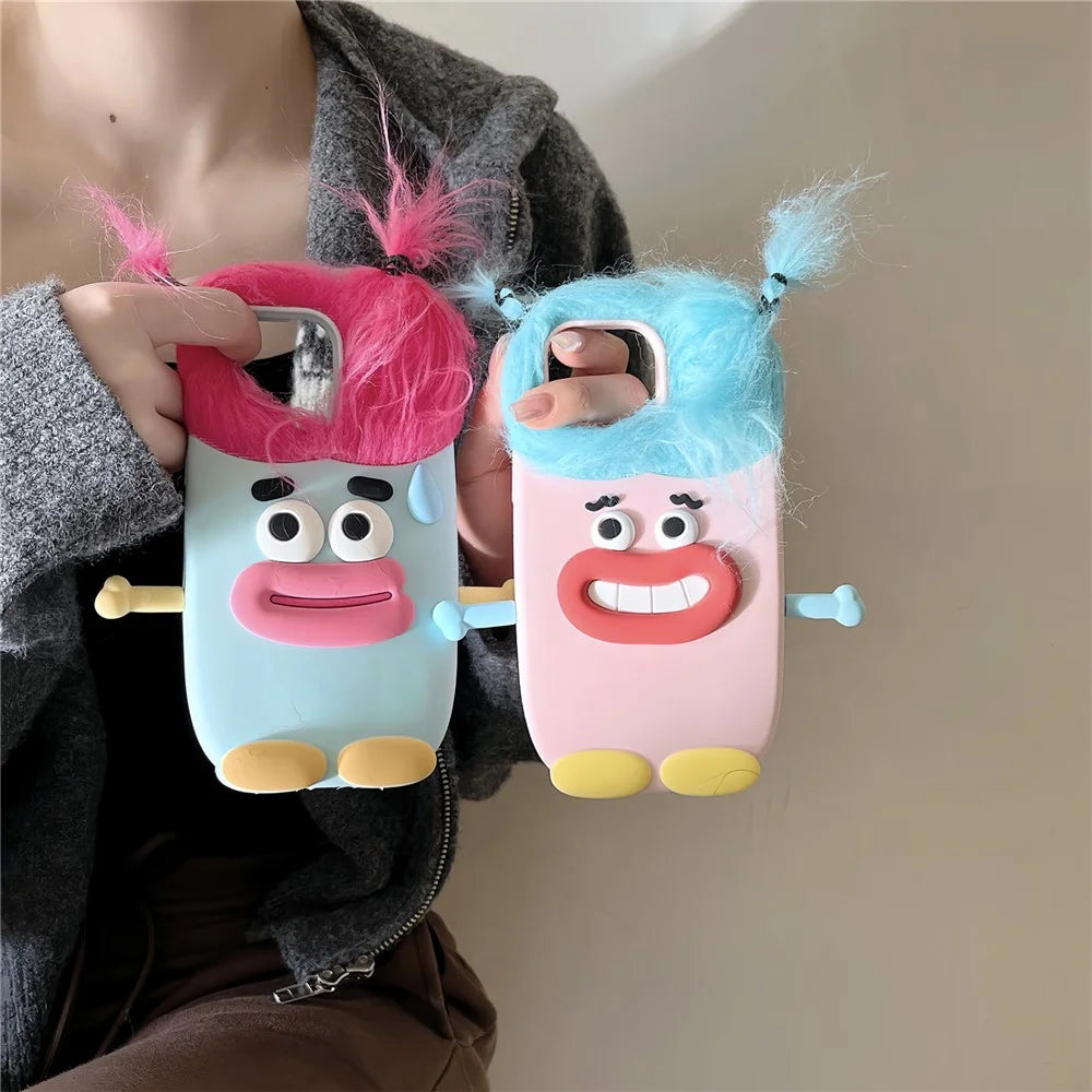 For iPhone 16 Pro Max Silicone Case Cute Hair Expression Design Shockproof Phone Back Cover - Red Hair - 4