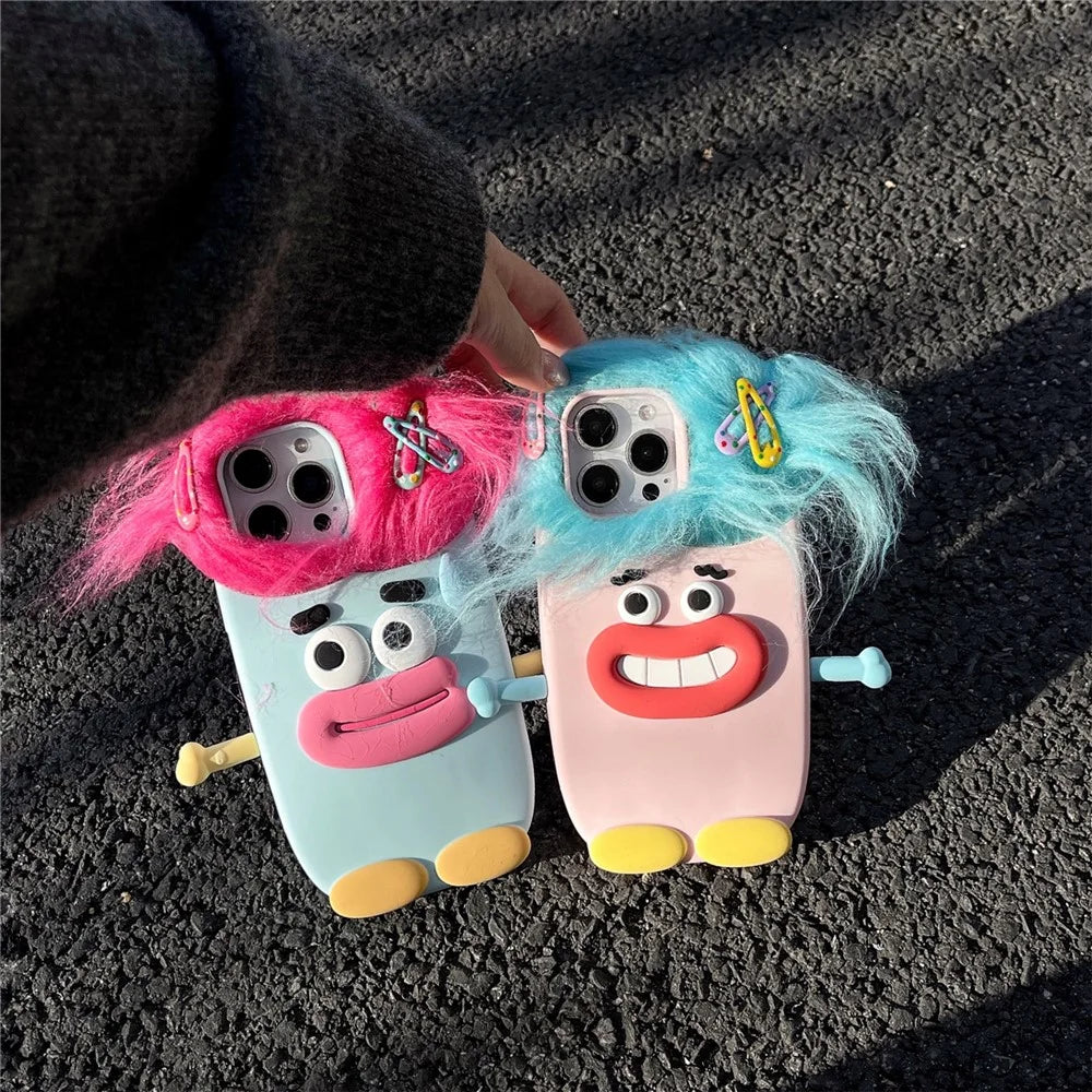 For iPhone 16 Pro Max Silicone Case Cute Hair Expression Design Shockproof Phone Back Cover - Red Hair - 5