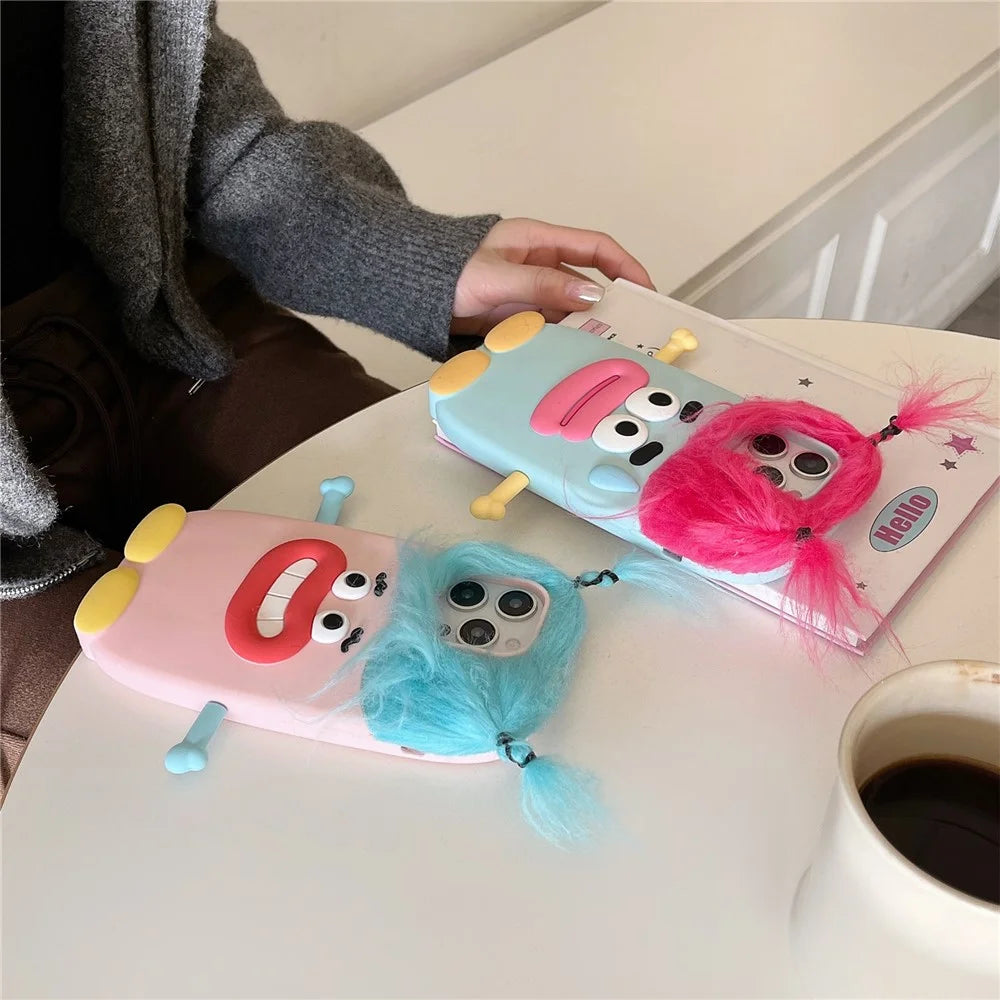 For iPhone 16 Pro Max Silicone Case Cute Hair Expression Design Shockproof Phone Back Cover - Red Hair - 6