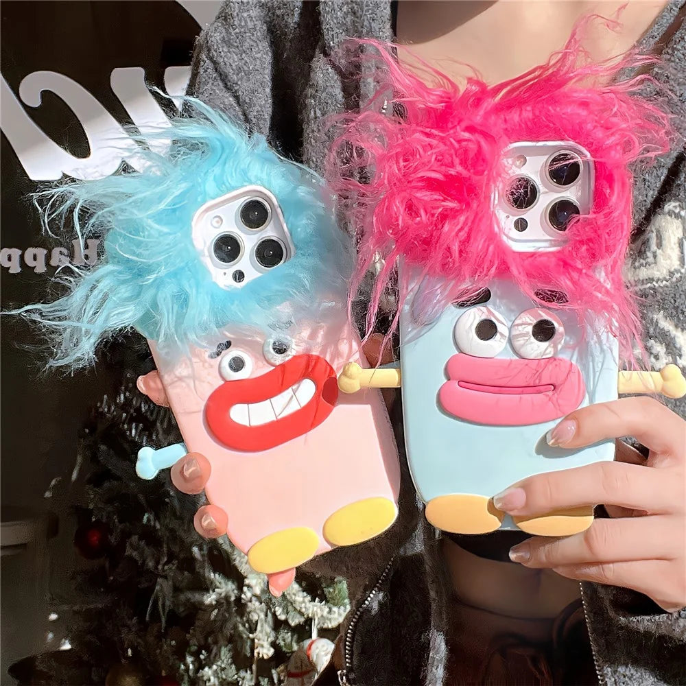 For iPhone 16 Pro Max Silicone Case Cute Hair Expression Design Shockproof Phone Back Cover - Red Hair - 7