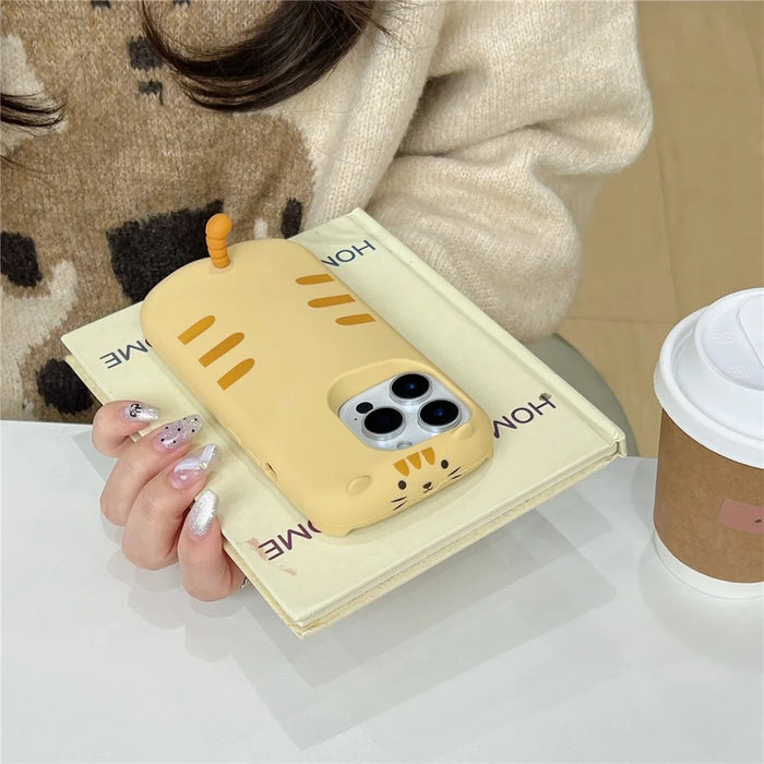 For iPhone 16 Pro Max Silicone Case Cute Sleeping Cat Design Shockproof Phone Back Cover - 2