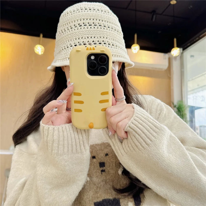 For iPhone 16 Pro Max Silicone Case Cute Sleeping Cat Design Shockproof Phone Back Cover - 6