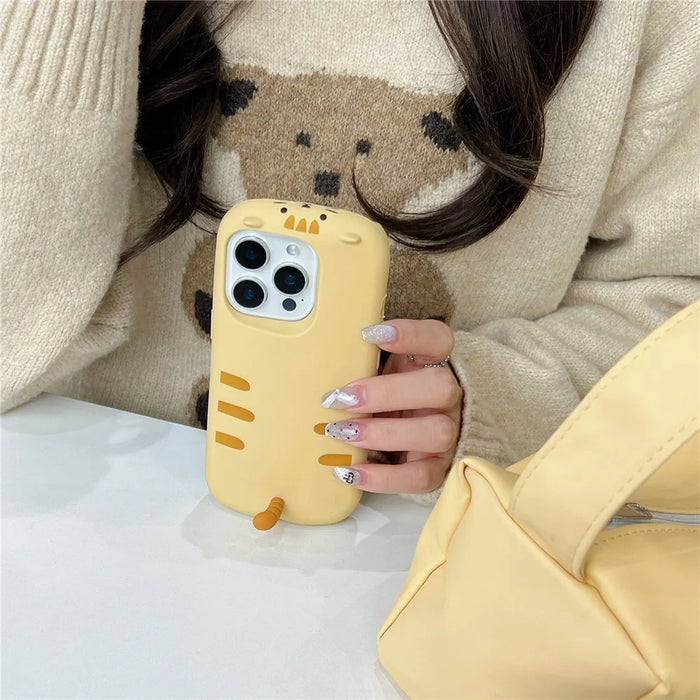 For iPhone 16 Pro Max Silicone Case Cute Sleeping Cat Design Shockproof Phone Back Cover - 7