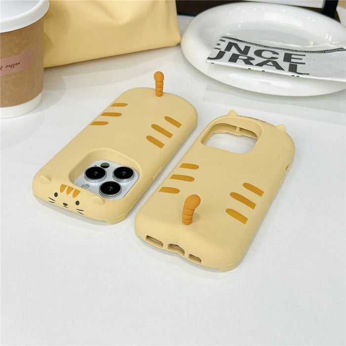 For iPhone 16 Pro Silicone Case Cute Sleeping Cat Design Shockproof Phone Back Cover - 3
