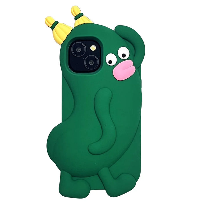 For iPhone 15 Silicone Case Cute Cucumber Sprite Design Shockproof Phone Back Cover - 1