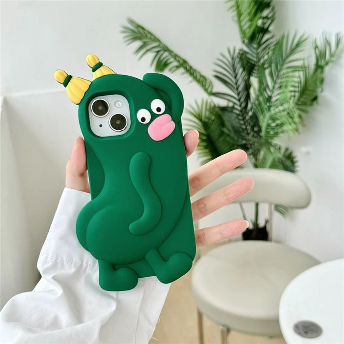 For iPhone 15 Silicone Case Cute Cucumber Sprite Design Shockproof Phone Back Cover - 2