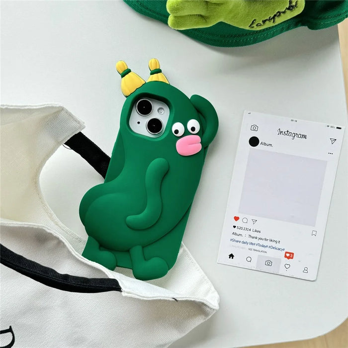 For iPhone 15 Silicone Case Cute Cucumber Sprite Design Shockproof Phone Back Cover - 7
