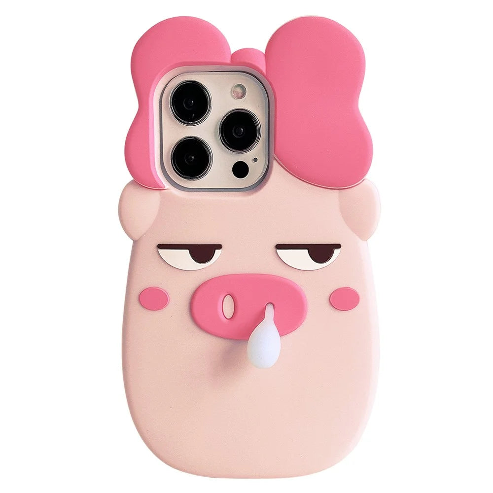 For iPhone 16 Pro Max Silicone Case Cute Snot Pig Design Shockproof Phone Back Cover - 1
