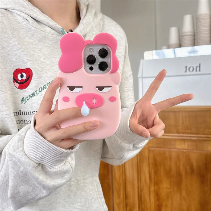 For iPhone 16 Pro Max Silicone Case Cute Snot Pig Design Shockproof Phone Back Cover - 3
