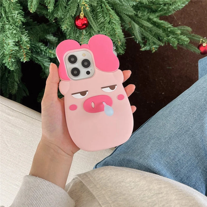 For iPhone 16 Pro Max Silicone Case Cute Snot Pig Design Shockproof Phone Back Cover - 5