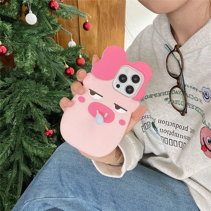 For iPhone 16 Pro Max Silicone Case Cute Snot Pig Design Shockproof Phone Back Cover - 6