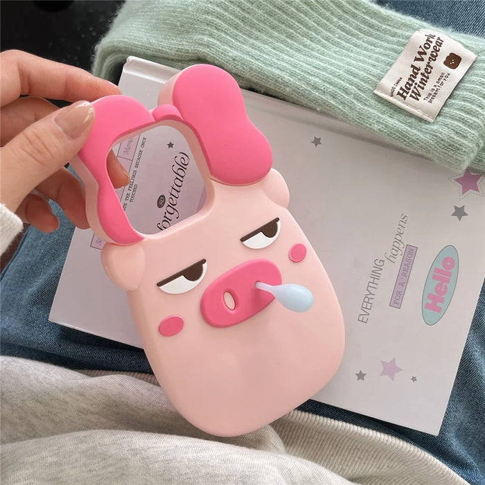 For iPhone 16 Pro Max Silicone Case Cute Snot Pig Design Shockproof Phone Back Cover - 7