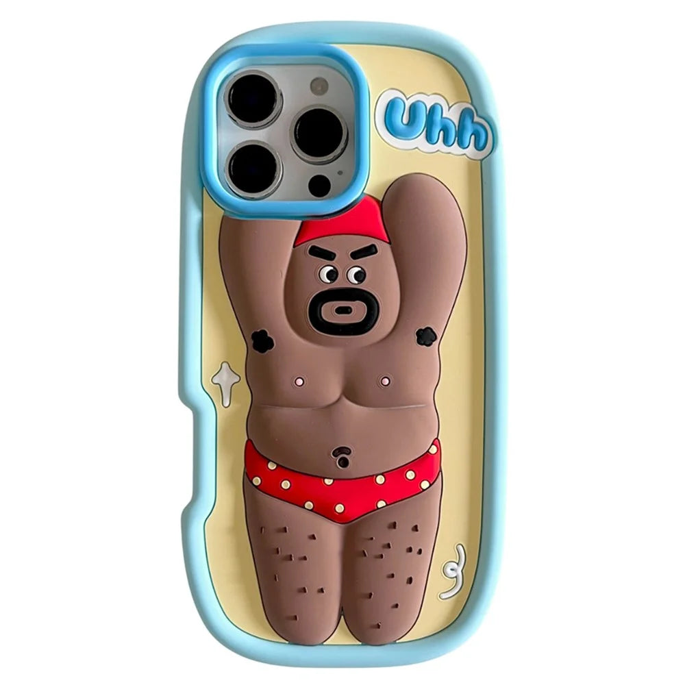 For iPhone 16 Pro Silicone Case Cute Hairy Leg Strongman Design Shockproof Phone Back Cover - 1