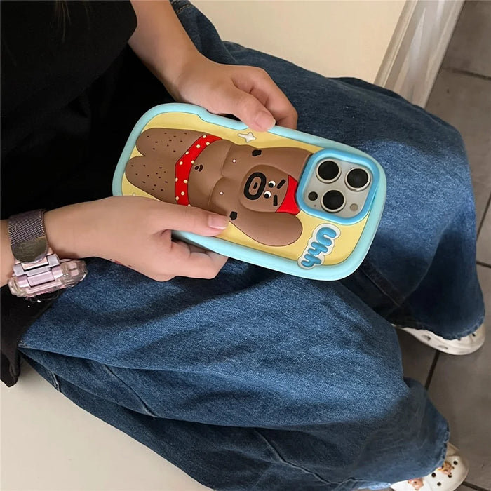 For iPhone 16 Pro Silicone Case Cute Hairy Leg Strongman Design Shockproof Phone Back Cover - 6