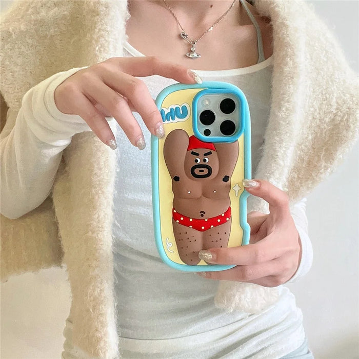 For iPhone 16 Pro Silicone Case Cute Hairy Leg Strongman Design Shockproof Phone Back Cover - 7