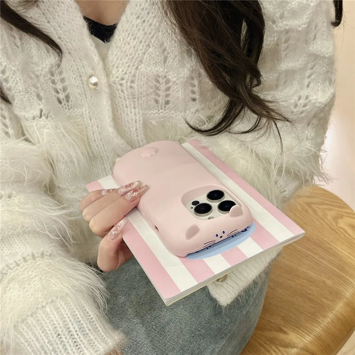For iPhone 16 Pro Silicone Case Cute Sleeping Rabbit Design Shockproof Phone Back Cover - 3