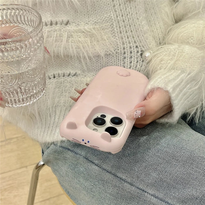 For iPhone 16 Pro Silicone Case Cute Sleeping Rabbit Design Shockproof Phone Back Cover - 4