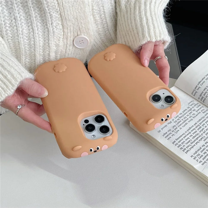 For iPhone 16 Pro Max Silicone Case Cute Sleeping Milk Tea Bear Design Shockproof Phone Back Cover - 4