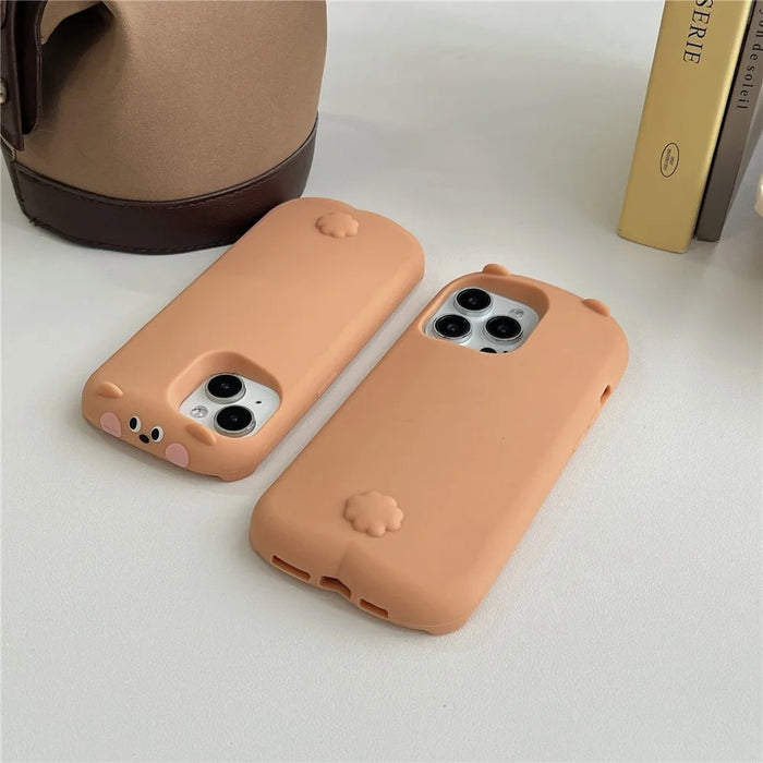 For iPhone 16 Pro Max Silicone Case Cute Sleeping Milk Tea Bear Design Shockproof Phone Back Cover - 5