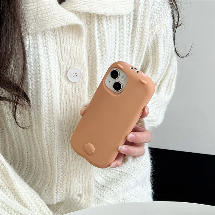 For iPhone 15 Silicone Case Cute Sleeping Milk Tea Bear Design Shockproof Phone Back Cover - 4