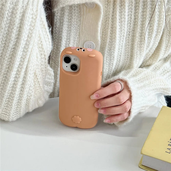 For iPhone 15 Silicone Case Cute Sleeping Milk Tea Bear Design Shockproof Phone Back Cover - 5