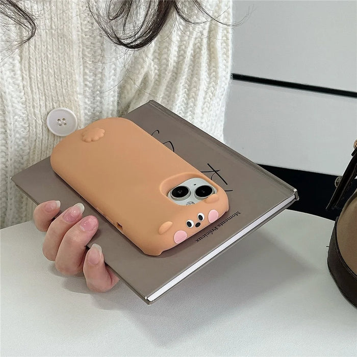 For iPhone 15 Silicone Case Cute Sleeping Milk Tea Bear Design Shockproof Phone Back Cover - 6