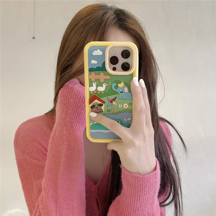 For iPhone 16 Pro Max Silicone Case Cute Animal Farm Design Shockproof Phone Back Cover - 6