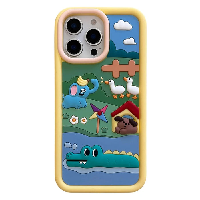 For iPhone 15 Pro Max Silicone Case Cute Animal Farm Design Shockproof Phone Back Cover - 1