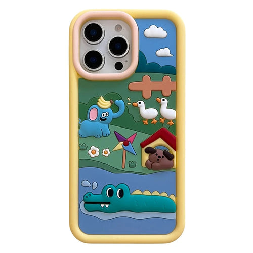 For iPhone 15 Pro Silicone Case Cute Animal Farm Design Shockproof Phone Back Cover - 1