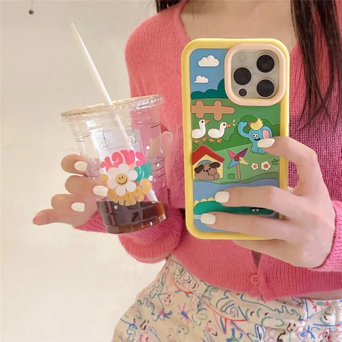 For iPhone 15 Pro Silicone Case Cute Animal Farm Design Shockproof Phone Back Cover - 5