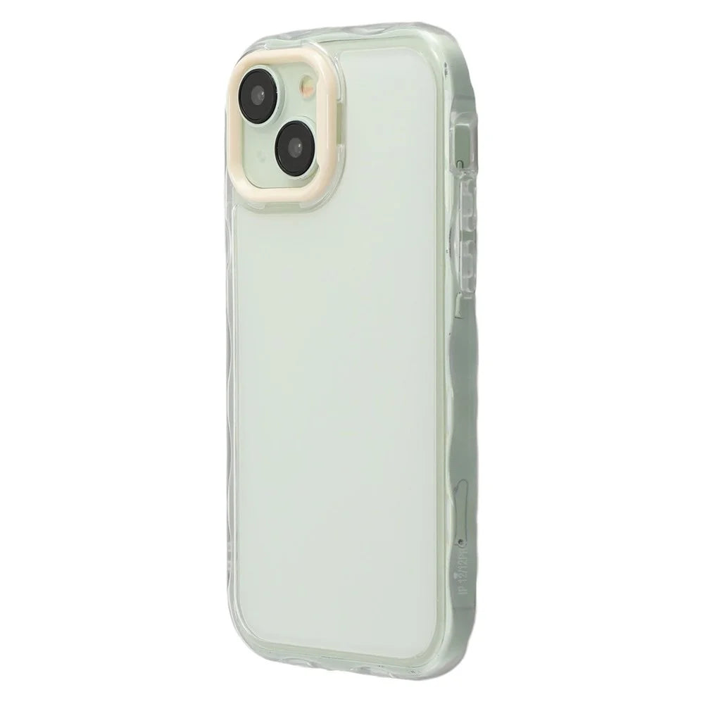 For iPhone 14 Case Inner Wave Pattern TPU + Acrylic Phone Cover - Beige - 4