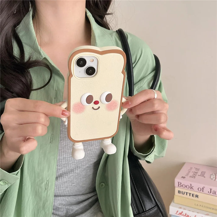 For iPhone 15 Silicone Case Cute Design Shockproof Phone Back Cover - Light Toast - 3