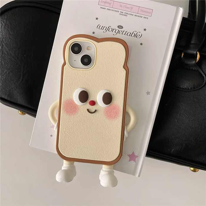 For iPhone 15 Silicone Case Cute Design Shockproof Phone Back Cover - Light Toast - 4