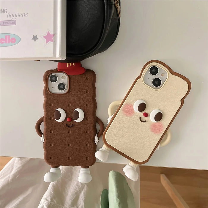 For iPhone 15 Silicone Case Cute Design Shockproof Phone Back Cover - Light Toast - 7