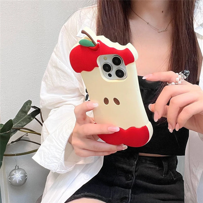 For iPhone 16 Pro Max Silicone Case Cute Eaten Apple Design Shockproof Phone Back Cover - 4