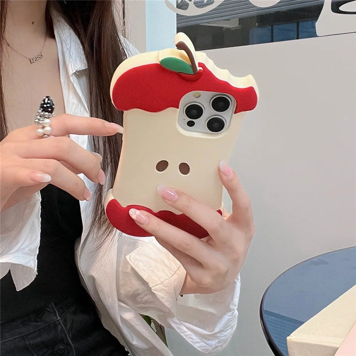 For iPhone 16 Pro Max Silicone Case Cute Eaten Apple Design Shockproof Phone Back Cover - 5