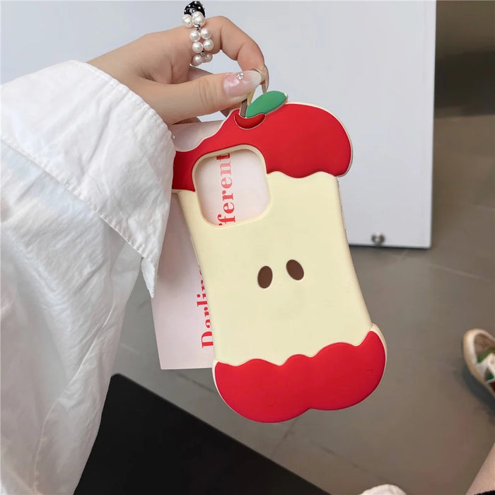 For iPhone 16 Pro Max Silicone Case Cute Eaten Apple Design Shockproof Phone Back Cover - 7