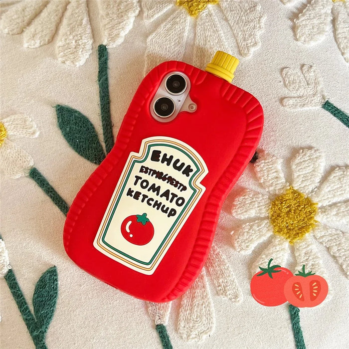 For iPhone 16 Silicone Case Cute Ketchup Bottle Design Shockproof Phone Back Cover - 7