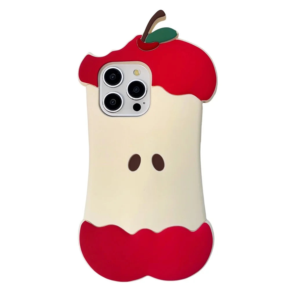 For iPhone 15 Pro Max Silicone Case Cute Eaten Apple Design Shockproof Phone Back Cover - 1