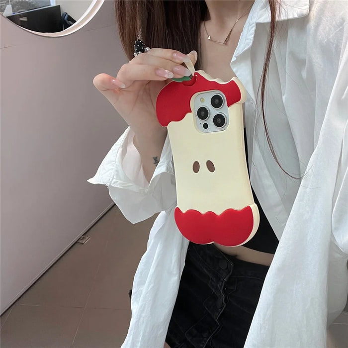 For iPhone 15 Pro Max Silicone Case Cute Eaten Apple Design Shockproof Phone Back Cover - 6