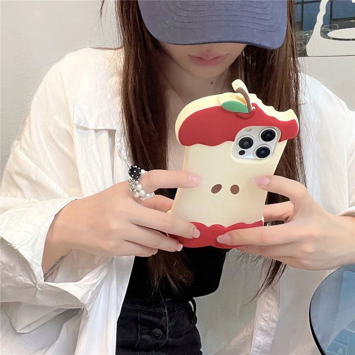 For iPhone 15 Pro Silicone Case Cute Eaten Apple Design Shockproof Phone Back Cover - 3